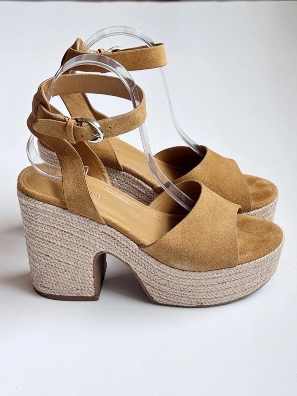 Marc Fisher Leather Suede-Style Platform Wedge Sandals in Brown